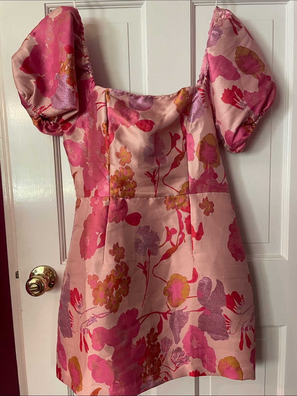 Lulu's Pink Floral Puff-Sleeve Mini Dress